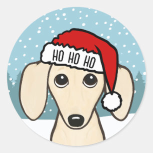 Adesivo Redondo Papai Noel Dachshund Creme Cachorro Wiener Persona