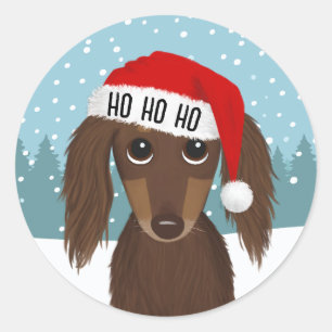 Adesivo Redondo Papai Noel Dachshund de Chocolate Cachorro Wiener 