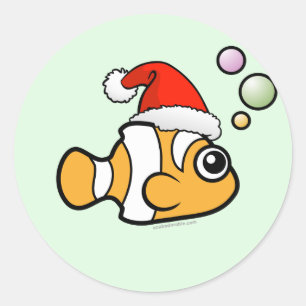 Adesivo Redondo Papai noel de Clownfish dos desenhos animados