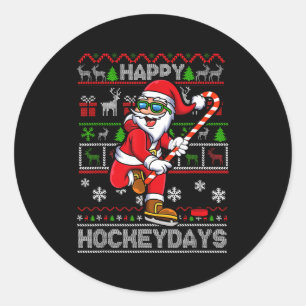 Adesivo Redondo Papai Noel de Hóquei no Gelo Feliz Hockeydays Nata
