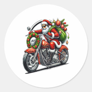 Adesivo Redondo Papai Noel de Moto Natal Motociclista