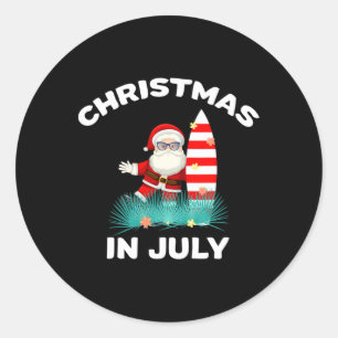 Adesivo Redondo Papai Noel de Natal em Julho Surfando Havaiano Doc