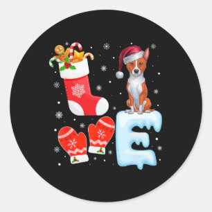 Adesivo Redondo Papai Noel de Natal estocando Natal Basenji Dog L