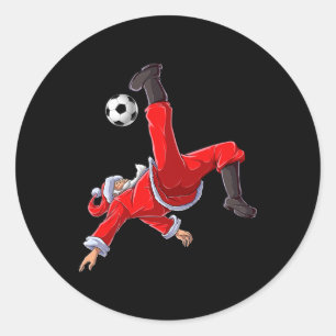 Adesivo Redondo Papai Noel de Natal Futebol Chuta Bicicleta Natal