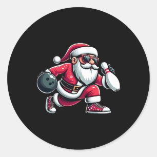 Adesivo Redondo Papai Noel De Natal Joga Uma Boliche Engraçada Boy