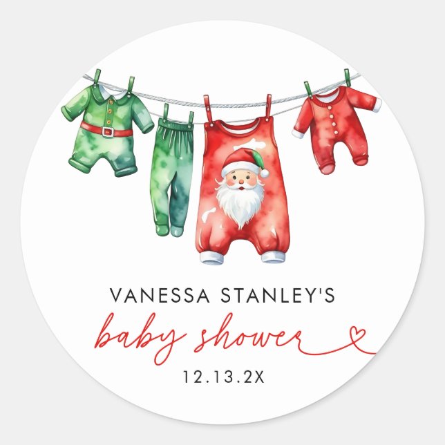 Adesivo Redondo Papai noel de Natal Red Holly Modern (Frente)