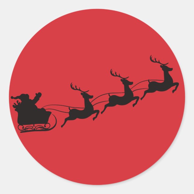 Adesivo Redondo Papai Noel de Natal Vermelho e Sleigh (Frente)