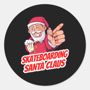 Adesivo Redondo Papai Noel de skate Natal Férias Skateb