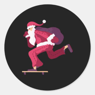 Adesivo Redondo Papai Noel de skate Presente de Natal engraçado