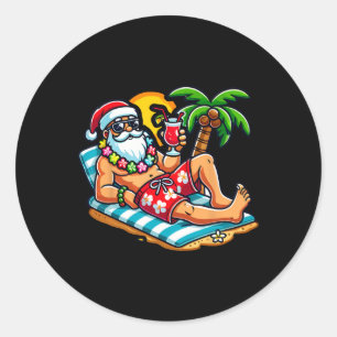 Adesivo Redondo Papai Noel de sunga Natal em julho na praia
