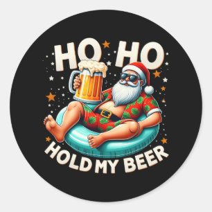 Adesivo Redondo Papai Noel de Verão Segura Minha Cerveja de Natal