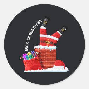 Adesivo Redondo Papai Noel de Volta aos Negócios — Chaminé de Nata