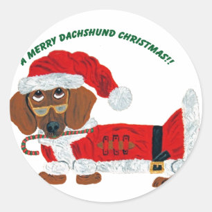 Adesivo Redondo Papai noel do bastão de doces do Dachshund