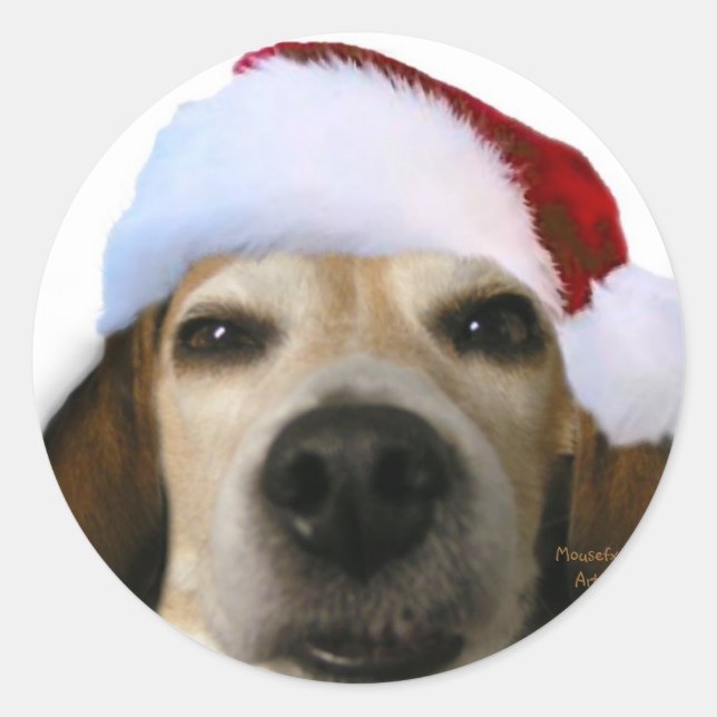 Adesivo Redondo Papai noel do beagle (Frente)