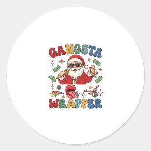 Adesivo Redondo Papai Noel do Natal Wrapper Gangsta Microfone Dinh