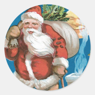 Adesivo Redondo Papai noel do vintage com lua