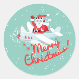 Adesivo Redondo Papai noel do vintage, Feliz Natal plano