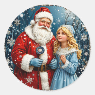 Adesivo Redondo Papai Noel e a Donzela da Neve em um País das Mara