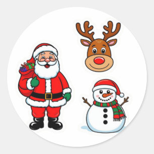 Adesivo Redondo Papai Noel e boneco de neve