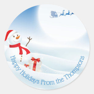 Adesivo Redondo Papai Noel e Boneco de Neve Bonito Personalizado