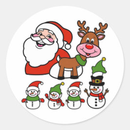 Adesivo Redondo Papai Noel e bonitinhos nevões