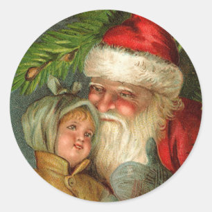 Adesivo Redondo Papai noel e cartões de Natal da arte do vintage