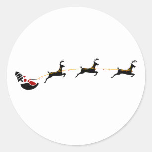 Adesivo Redondo Papai Noel e rena do vôo minimalista