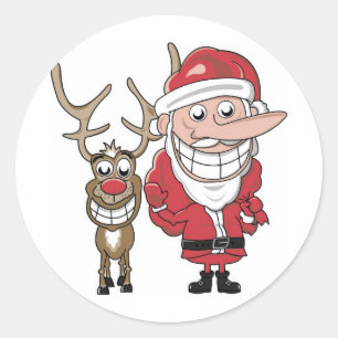 Adesivo Redondo Papai noel e Rudolph engraçados dos desenhos