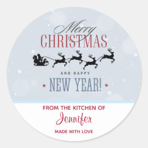 Adesivo Redondo Papai noel e sua cozinha do Natal da rena do vôo