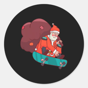 Adesivo Redondo Papai Noel Em Skate Presente Engraçado De Natal