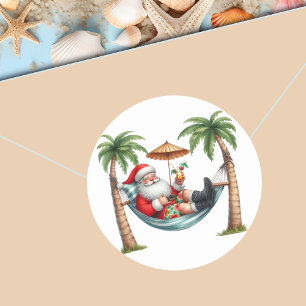 Adesivo Redondo Papai Noel em um Natal em uma Ilha Tropical