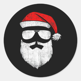 Adesivo Redondo Papai Noel Encara Óculos De Sol Com Barba De Chapé