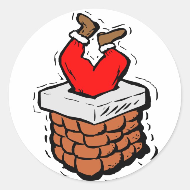 Adesivo Redondo Papai Noel Enfiou Chimney (Frente)