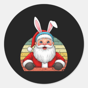 Adesivo Redondo Papai Noel Engraçado Com Orelhas De Coelhinho No N
