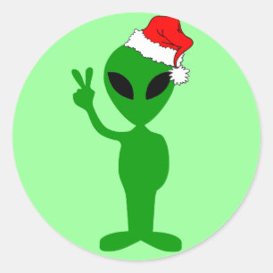Adesivo Redondo Papai noel engraçado da alienígena da paz