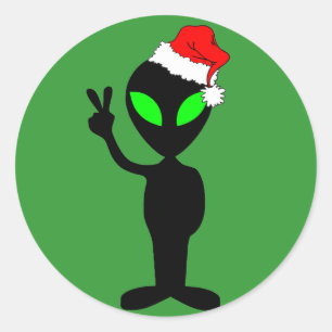 Adesivo Redondo Papai noel engraçado da alienígena da paz