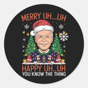 Adesivo Redondo Papai Noel Engraçado Joe Biden Feliz Uh Uh Natal F