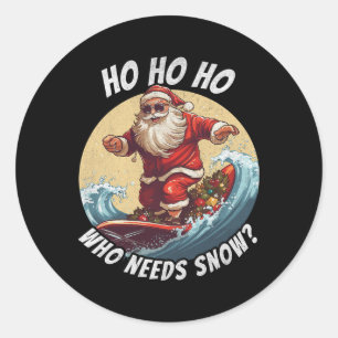 Adesivo Redondo Papai Noel Engraçado Surfando Férias de Verão na P