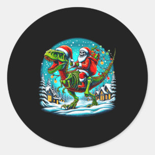 Adesivo Redondo Papai Noel Esqueleto Montando Dinossauro T Rex Nat