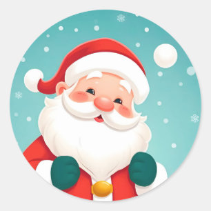 Adesivo Redondo Papai Noel feliz em Cena de Inverno Nevado