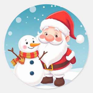 Adesivo Redondo Papai Noel Feliz em Cena de Inverno Nevado