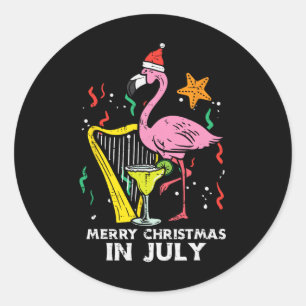 Adesivo Redondo Papai Noel Flamingo Harpa Feliz Natal Em Julho Fof