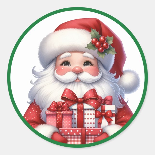 Adesivo Redondo Papai Noel Fofo Natal Com Presentes  (Frente)