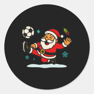 Adesivo Redondo Papai Noel Futebol Esportes Jogando Natal Neve X