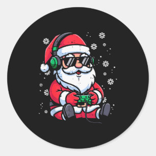 Adesivo Redondo Papai Noel Gamer Natal Divertido Vídeo Jogos Homen