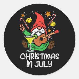 Adesivo Redondo Papai Noel Gnomo Nórdico Tocando Guitarra Natal Em