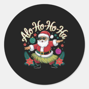 Adesivo Redondo Papai Noel havaiano engraçado Alo-ho-ho-ha surfand