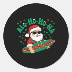 Adesivo Redondo Papai Noel havaiano engraçado Alo-ho-ho-ha surfand
