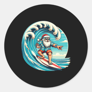 Adesivo Redondo Papai Noel Havaiano surfando Natal Aloha Tropi