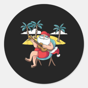 Adesivo Redondo Papai Noel havaiano violão havaiano Natal em J